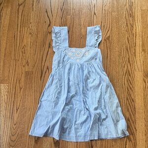 Draper James Light Blue Kids Dress with Floral Embroidery